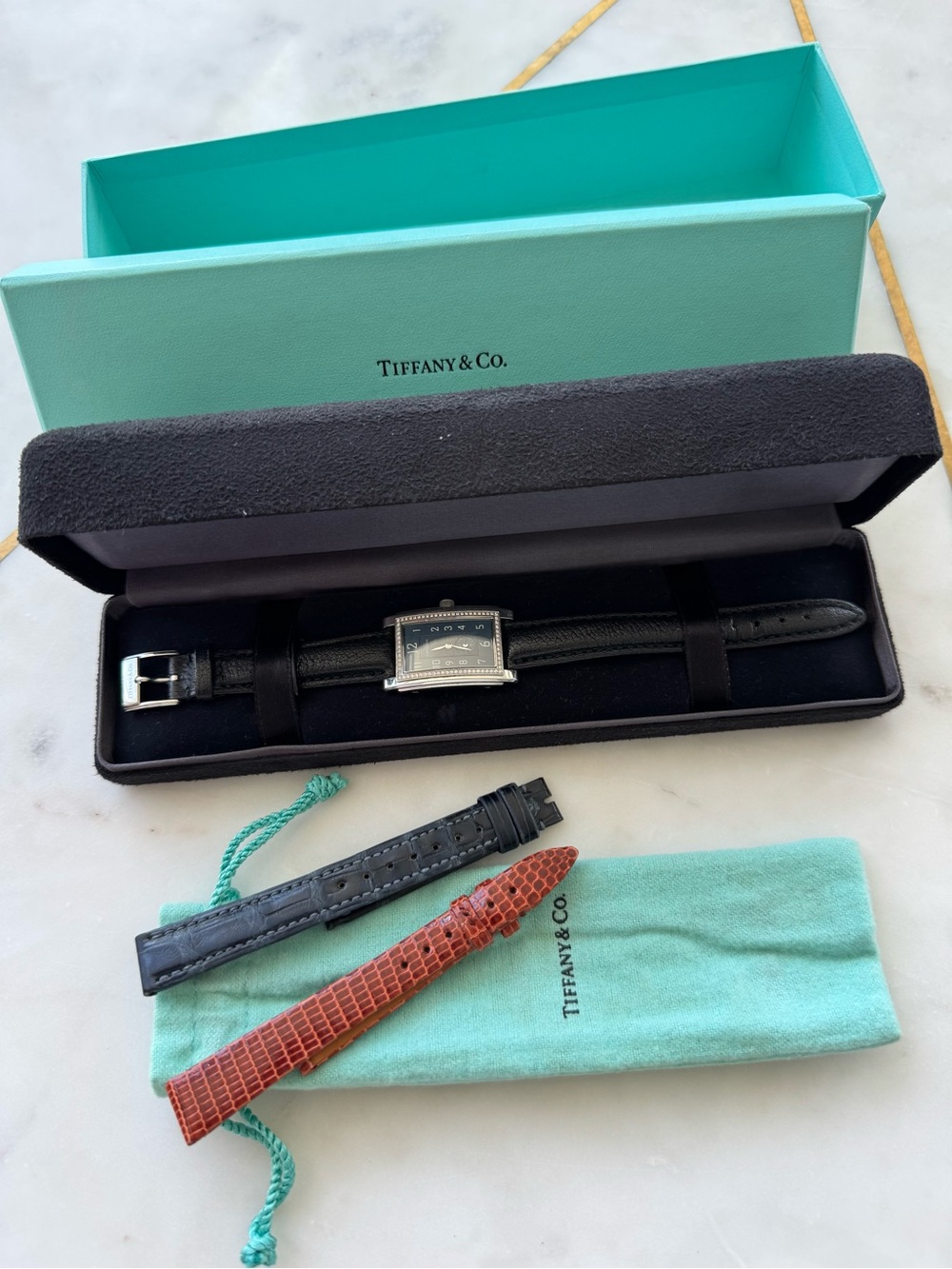 Tiffany & Co. Blue Dial Diamond Bezel Watch – Extra Straps Included